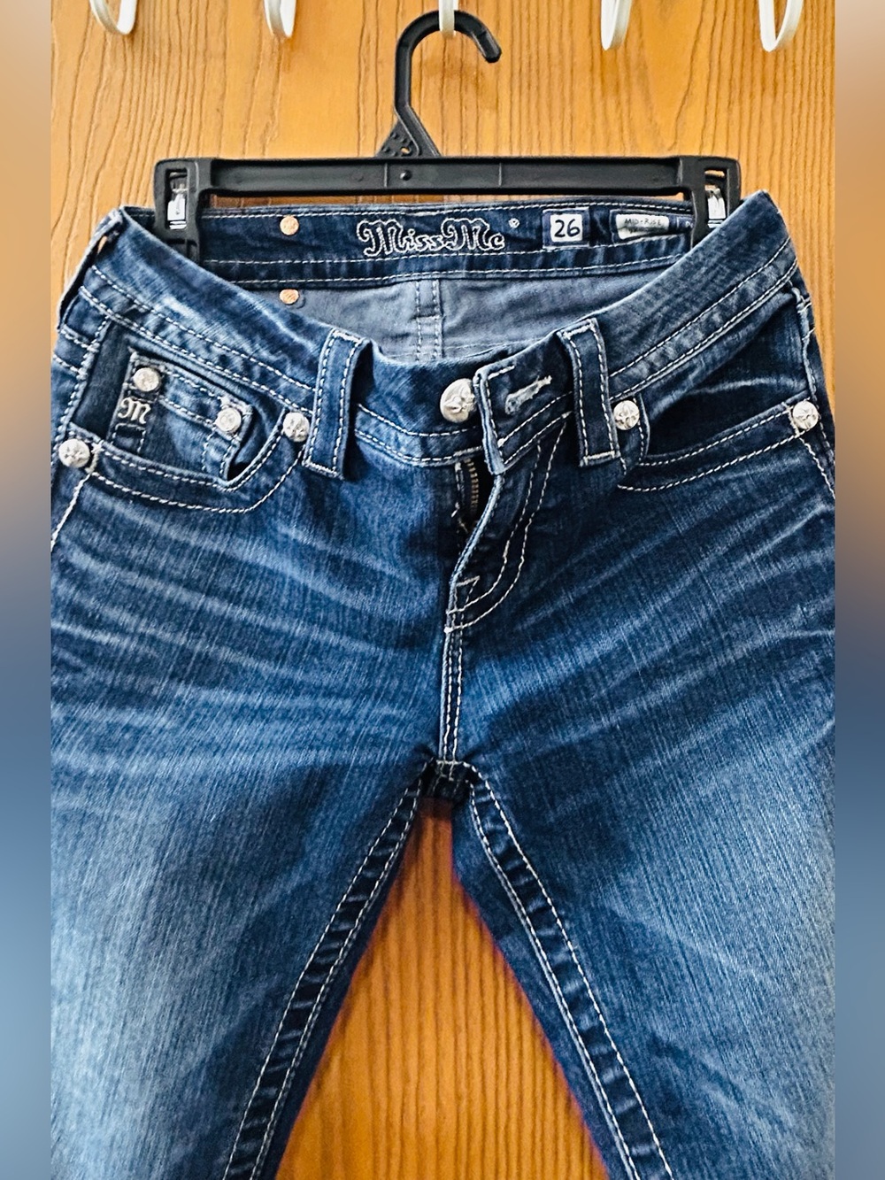 Miss Me Dark Blue Skinny Jeans with Embellished Pockets